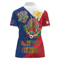 Philippines MassKara Women Polo Shirt Filipino Carnival Mask and Polynesian Pattern LT03 - Polynesian Pride
