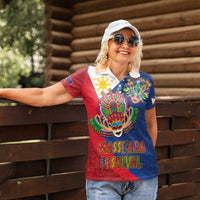 Philippines MassKara Women Polo Shirt Filipino Carnival Mask and Polynesian Pattern LT03 - Polynesian Pride