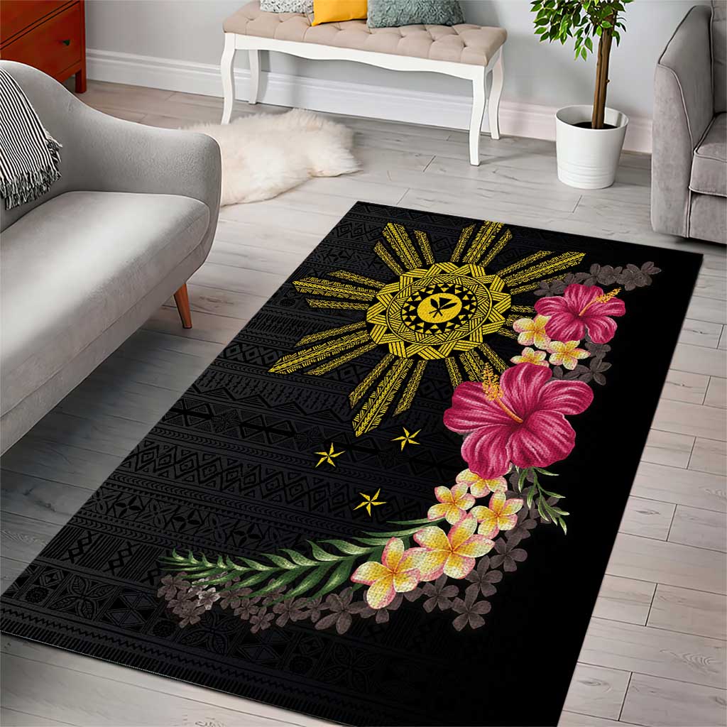 Hawaii and Philippines Together Area Rug Hibiscus Flower and Sun Badge Polynesian Pattern Coloful LT03 - Polynesian Pride