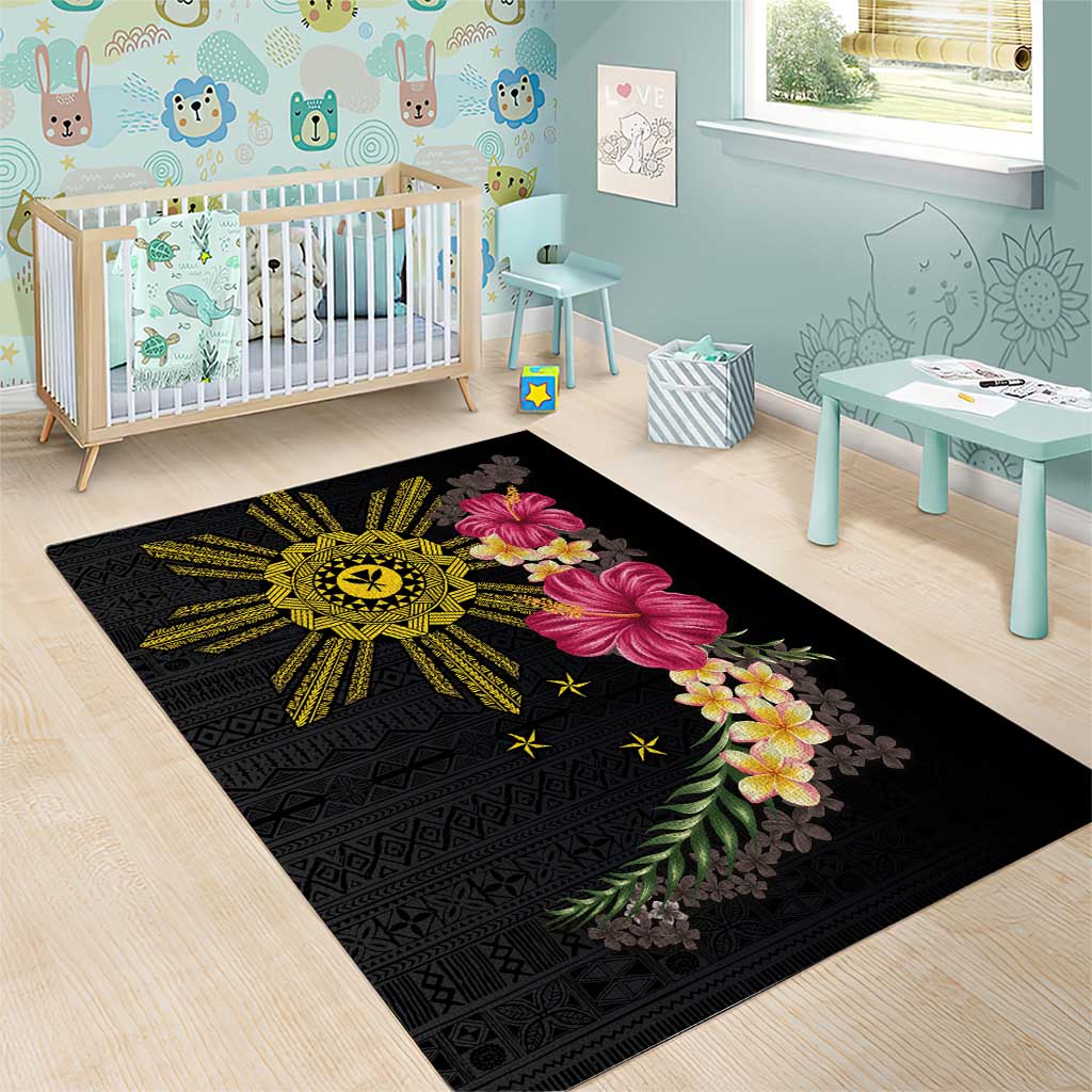 Hawaii and Philippines Together Area Rug Hibiscus Flower and Sun Badge Polynesian Pattern Coloful LT03 - Polynesian Pride