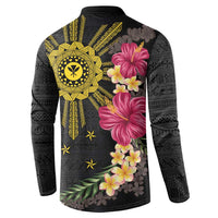 Hawaii and Philippines Together Button Sweatshirt Hibiscus Flower and Sun Badge Polynesian Pattern Coloful LT03 - Polynesian Pride