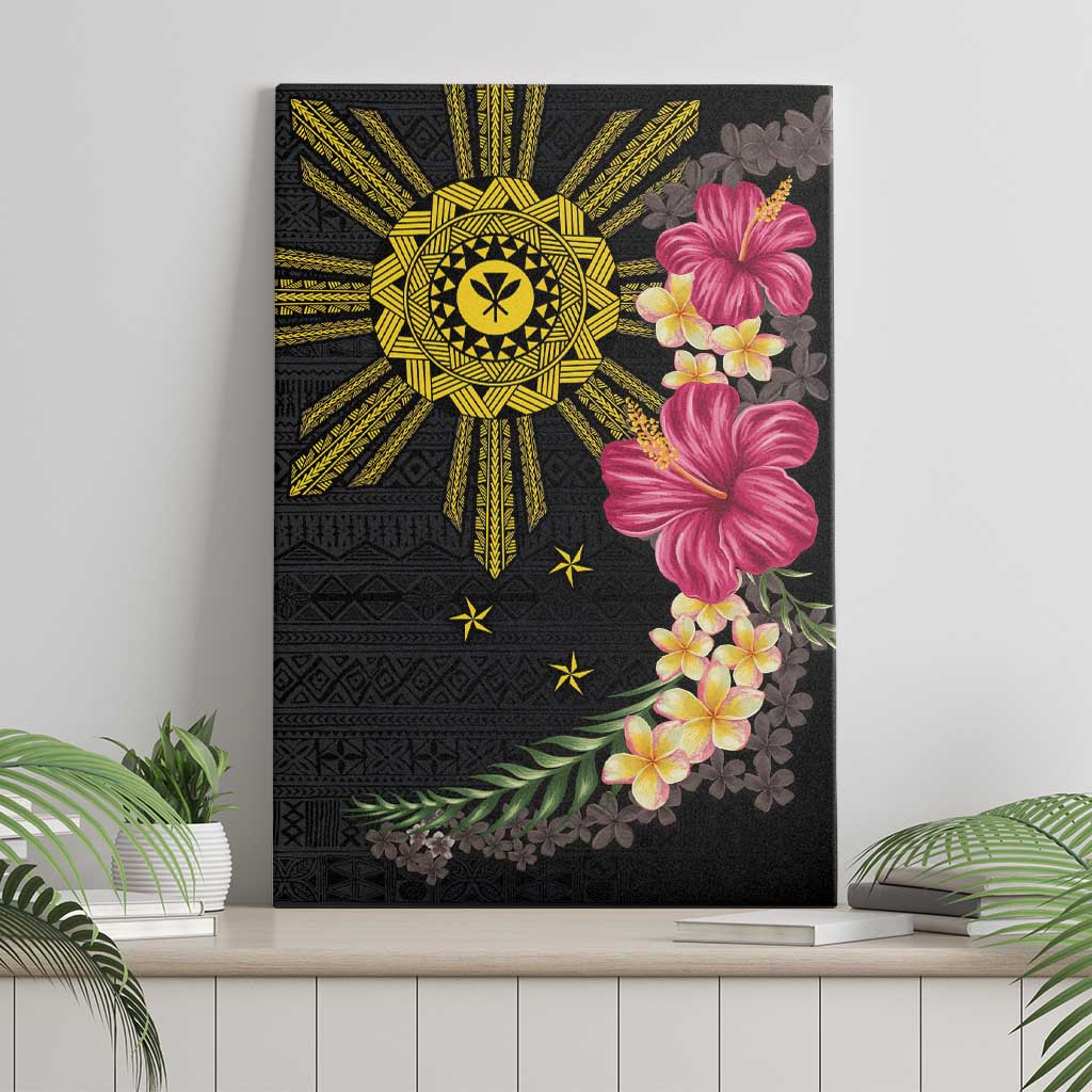 Hawaii and Philippines Together Canvas Wall Art Hibiscus Flower and Sun Badge Polynesian Pattern Coloful LT03 - Polynesian Pride