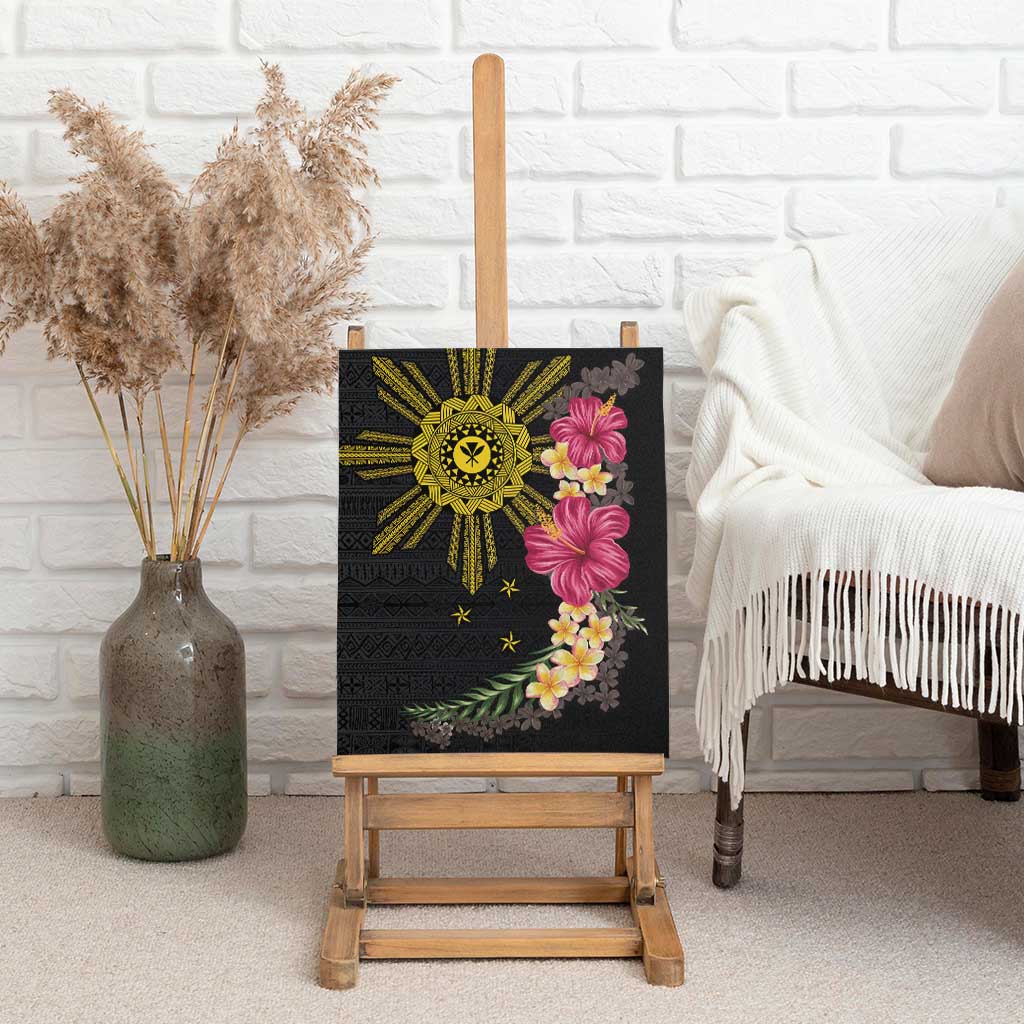 Hawaii and Philippines Together Canvas Wall Art Hibiscus Flower and Sun Badge Polynesian Pattern Coloful LT03 - Polynesian Pride