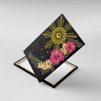 Hawaii and Philippines Together Canvas Wall Art Hibiscus Flower and Sun Badge Polynesian Pattern Coloful LT03 With Frame Black - Polynesian Pride