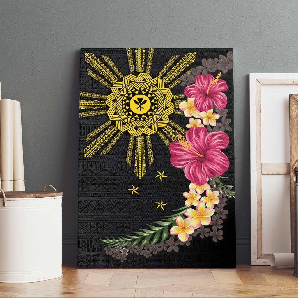 Hawaii and Philippines Together Canvas Wall Art Hibiscus Flower and Sun Badge Polynesian Pattern Coloful LT03 - Polynesian Pride