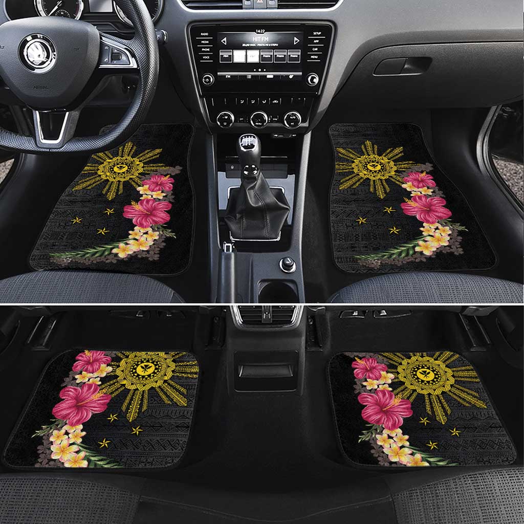Hawaii and Philippines Together Car Mats Hibiscus Flower and Sun Badge Polynesian Pattern Coloful LT03 Set 4pcs Black - Polynesian Pride