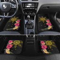Hawaii and Philippines Together Car Mats Hibiscus Flower and Sun Badge Polynesian Pattern Coloful LT03 Set 4pcs Black - Polynesian Pride