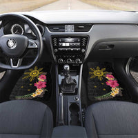 Hawaii and Philippines Together Car Mats Hibiscus Flower and Sun Badge Polynesian Pattern Coloful LT03 Set 2pcs - Front Black - Polynesian Pride