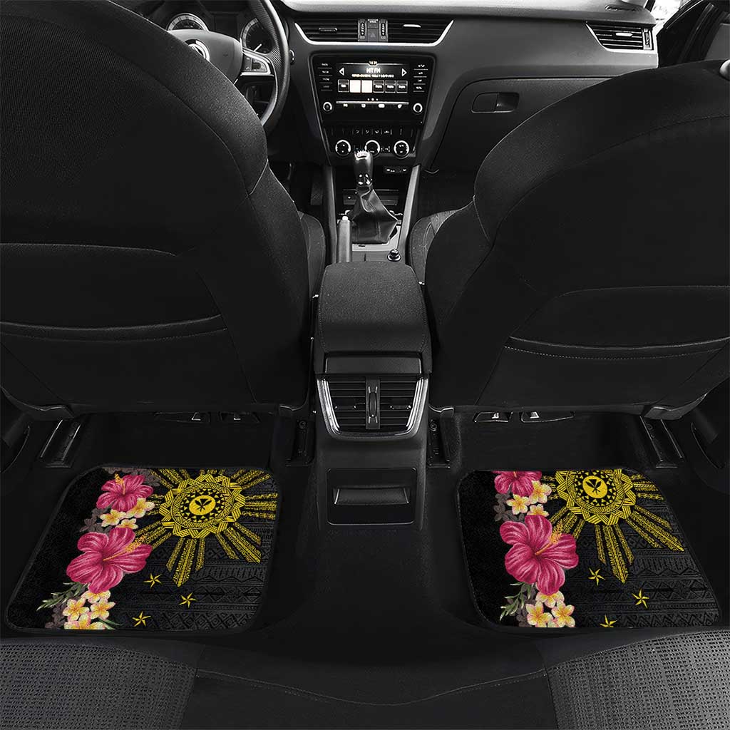 Hawaii and Philippines Together Car Mats Hibiscus Flower and Sun Badge Polynesian Pattern Coloful LT03 Set 2pcs - Back Black - Polynesian Pride