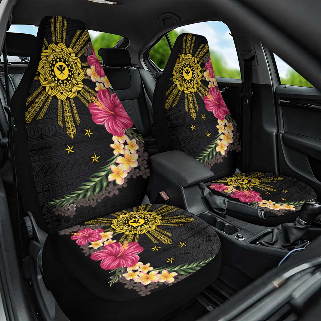 Hawaii and Philippines Together Car Seat Cover Hibiscus Flower and Sun Badge Polynesian Pattern Coloful LT03 One Size Black - Polynesian Pride