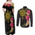 Hawaii and Philippines Together Couples Matching Off Shoulder Maxi Dress and Long Sleeve Button Shirt Hibiscus Flower and Sun Badge Polynesian Pattern Coloful