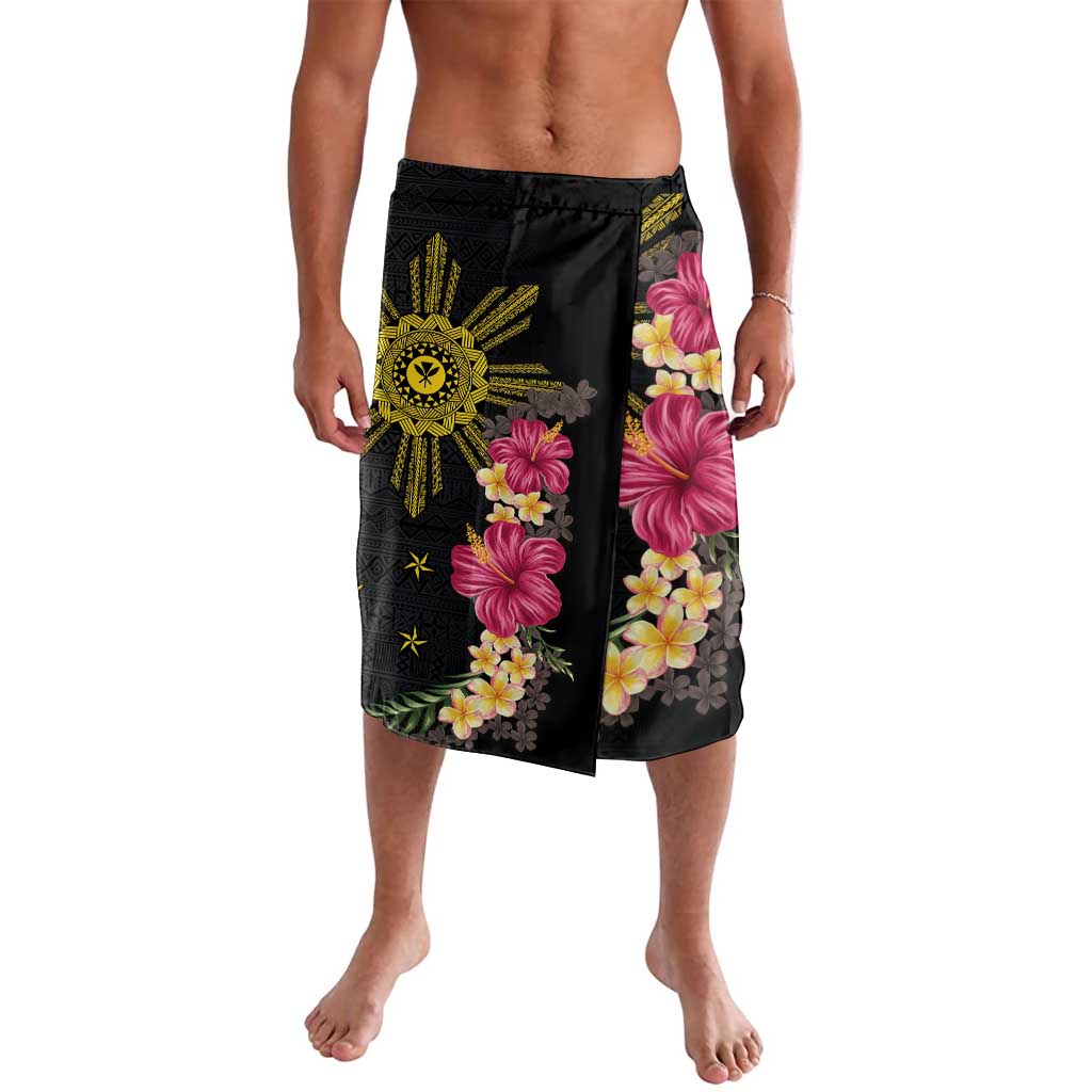 Hawaii and Philippines Together Lavalava Hibiscus Flower and Sun Badge Polynesian Pattern Coloful LT03 Black - Polynesian Pride
