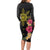 Hawaii and Philippines Together Long Sleeve Bodycon Dress Hibiscus Flower and Sun Badge Polynesian Pattern Coloful