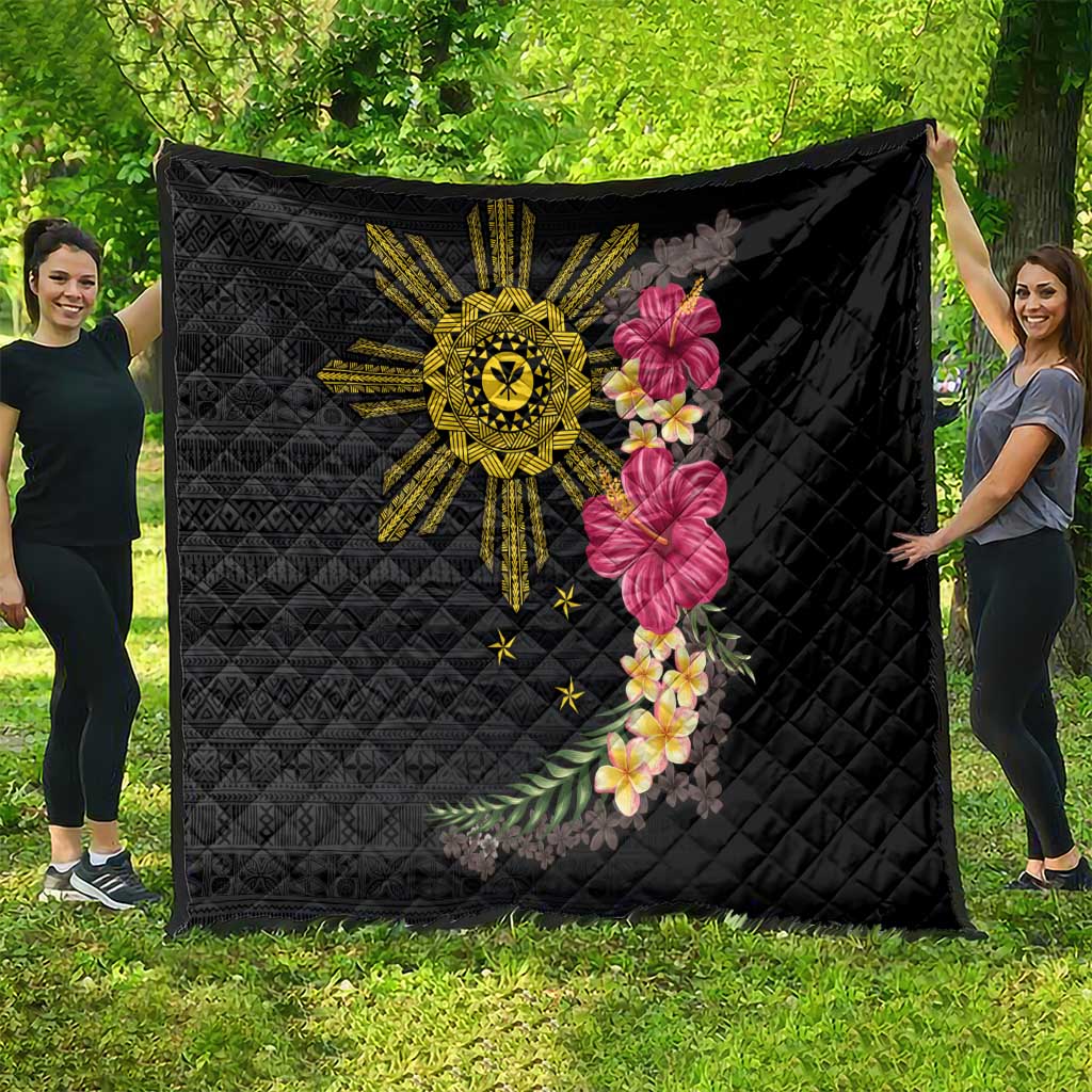 Hawaii and Philippines Together Quilt Hibiscus Flower and Sun Badge Polynesian Pattern Coloful LT03 - Polynesian Pride