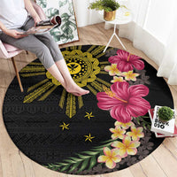 Hawaii and Philippines Together Round Carpet Hibiscus Flower and Sun Badge Polynesian Pattern Coloful LT03 - Polynesian Pride