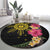 Hawaii and Philippines Together Round Carpet Hibiscus Flower and Sun Badge Polynesian Pattern Coloful