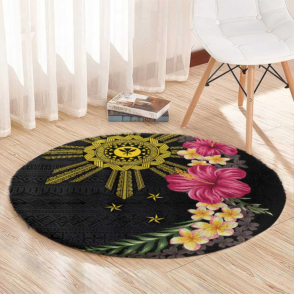 Hawaii and Philippines Together Round Carpet Hibiscus Flower and Sun Badge Polynesian Pattern Coloful LT03 - Polynesian Pride