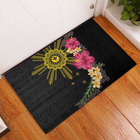 Hawaii and Philippines Together Rubber Doormat Hibiscus Flower and Sun Badge Polynesian Pattern Coloful LT03 - Polynesian Pride