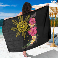 Hawaii and Philippines Together Sarong Hibiscus Flower and Sun Badge Polynesian Pattern Coloful LT03 One Size 44 x 66 inches Black - Polynesian Pride