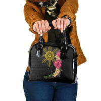 Hawaii and Philippines Together Shoulder Handbag Hibiscus Flower and Sun Badge Polynesian Pattern Coloful LT03 One Size Black - Polynesian Pride