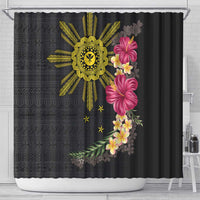 Hawaii and Philippines Together Shower Curtain Hibiscus Flower and Sun Badge Polynesian Pattern Coloful LT03 - Polynesian Pride