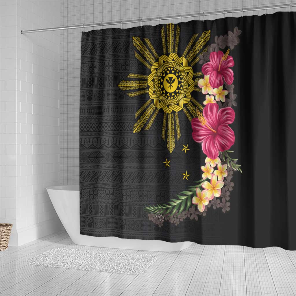 Hawaii and Philippines Together Shower Curtain Hibiscus Flower and Sun Badge Polynesian Pattern Coloful LT03 - Polynesian Pride