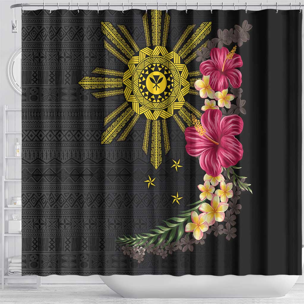 Hawaii and Philippines Together Shower Curtain Hibiscus Flower and Sun Badge Polynesian Pattern Coloful LT03 - Polynesian Pride