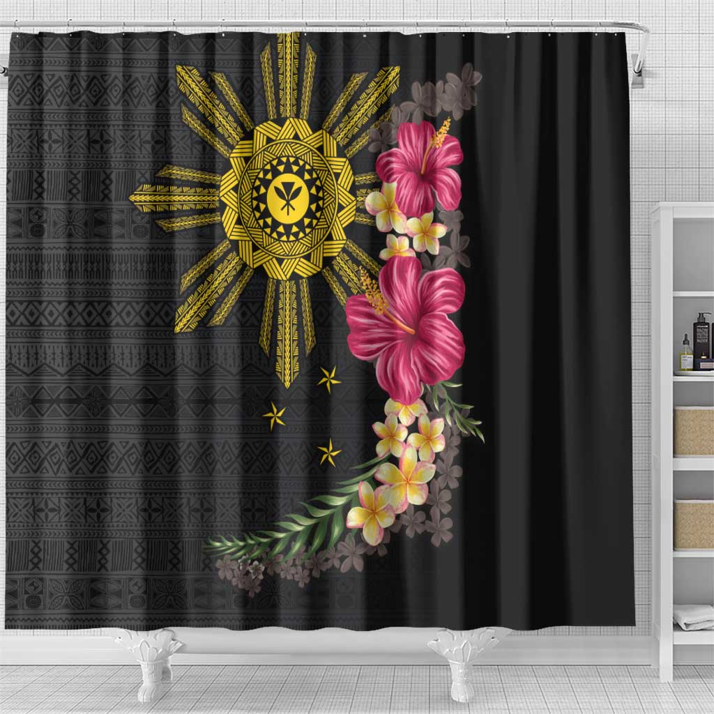 Hawaii and Philippines Together Shower Curtain Hibiscus Flower and Sun Badge Polynesian Pattern Coloful LT03 - Polynesian Pride