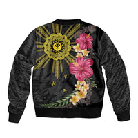 Hawaii and Philippines Together Sleeve Zip Bomber Jacket Hibiscus Flower and Sun Badge Polynesian Pattern Coloful LT03 - Polynesian Pride