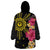 Hawaii and Philippines Together Wearable Blanket Hoodie Hibiscus Flower and Sun Badge Polynesian Pattern Coloful