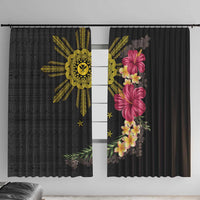 Hawaii and Philippines Together Window Curtain Hibiscus Flower and Sun Badge Polynesian Pattern Coloful LT03 With Hooks Black - Polynesian Pride