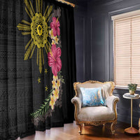 Hawaii and Philippines Together Window Curtain Hibiscus Flower and Sun Badge Polynesian Pattern Coloful LT03 - Polynesian Pride