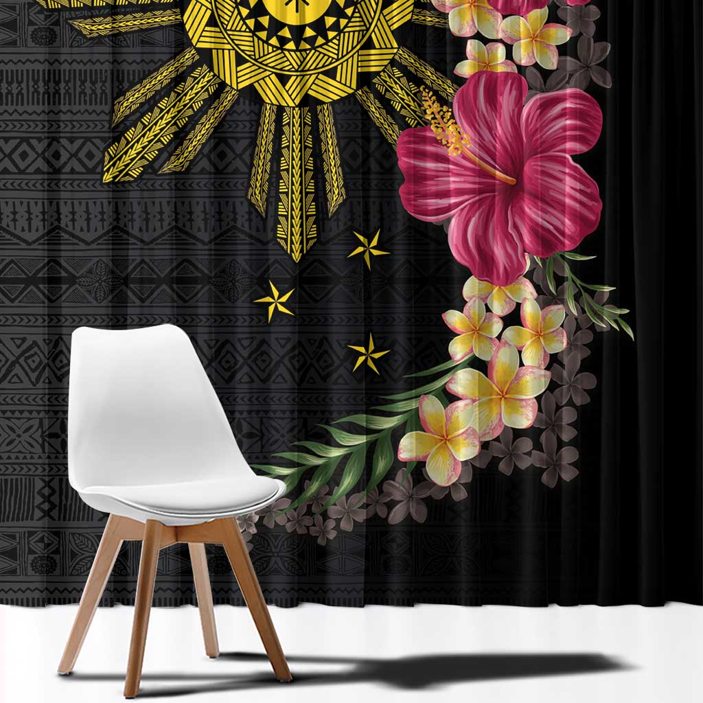 Hawaii and Philippines Together Window Curtain Hibiscus Flower and Sun Badge Polynesian Pattern Coloful LT03 - Polynesian Pride
