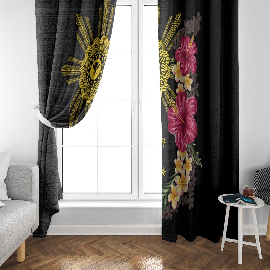 Hawaii and Philippines Together Window Curtain Hibiscus Flower and Sun Badge Polynesian Pattern Coloful LT03 - Polynesian Pride