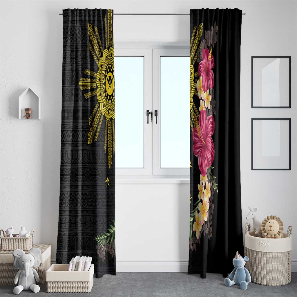 Hawaii and Philippines Together Window Curtain Hibiscus Flower and Sun Badge Polynesian Pattern Coloful LT03 - Polynesian Pride