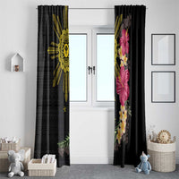 Hawaii and Philippines Together Window Curtain Hibiscus Flower and Sun Badge Polynesian Pattern Coloful LT03 - Polynesian Pride