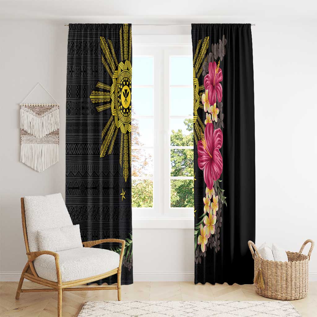 Hawaii and Philippines Together Window Curtain Hibiscus Flower and Sun Badge Polynesian Pattern Coloful LT03 - Polynesian Pride