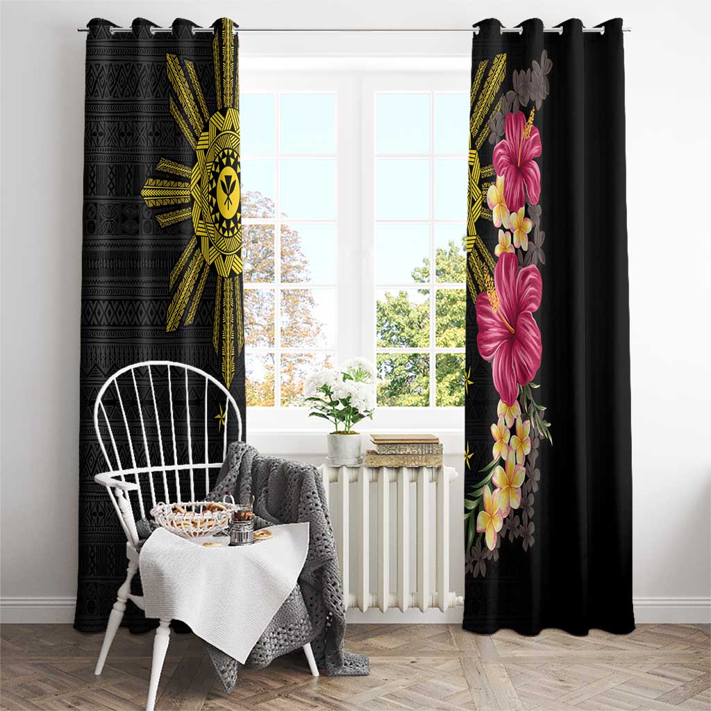 Hawaii and Philippines Together Window Curtain Hibiscus Flower and Sun Badge Polynesian Pattern Coloful LT03 - Polynesian Pride