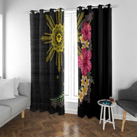 Hawaii and Philippines Together Window Curtain Hibiscus Flower and Sun Badge Polynesian Pattern Coloful LT03 With Grommets Black - Polynesian Pride