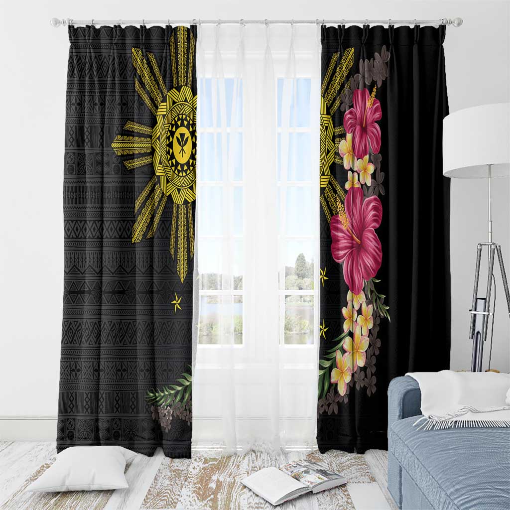 Hawaii and Philippines Together Window Curtain Hibiscus Flower and Sun Badge Polynesian Pattern Coloful LT03 - Polynesian Pride