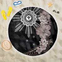 Hawaii and Philippines Together Beach Blanket Hibiscus Flower and Sun Badge Polynesian Pattern Grayscale LT03 One Size 150cm Black - Polynesian Pride