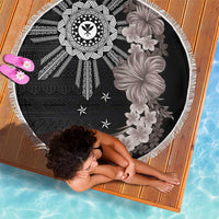 Hawaii and Philippines Together Beach Blanket Hibiscus Flower and Sun Badge Polynesian Pattern Grayscale LT03 - Polynesian Pride