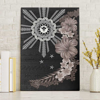 Hawaii and Philippines Together Canvas Wall Art Hibiscus Flower and Sun Badge Polynesian Pattern Grayscale LT03 Without Frame Black - Polynesian Pride