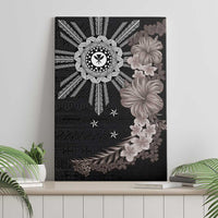 Hawaii and Philippines Together Canvas Wall Art Hibiscus Flower and Sun Badge Polynesian Pattern Grayscale LT03 - Polynesian Pride