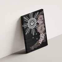 Hawaii and Philippines Together Canvas Wall Art Hibiscus Flower and Sun Badge Polynesian Pattern Grayscale LT03 - Polynesian Pride