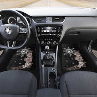 Hawaii and Philippines Together Car Mats Hibiscus Flower and Sun Badge Polynesian Pattern Grayscale LT03 Set 2pcs - Front Black - Polynesian Pride