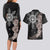 Hawaii and Philippines Together Couples Matching Long Sleeve Bodycon Dress and Hawaiian Shirt Hibiscus Flower and Sun Badge Polynesian Pattern Grayscale