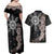 Hawaii and Philippines Together Couples Matching Off Shoulder Maxi Dress and Hawaiian Shirt Hibiscus Flower and Sun Badge Polynesian Pattern Grayscale