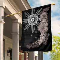 Hawaii and Philippines Together Garden Flag Hibiscus Flower and Sun Badge Polynesian Pattern Grayscale LT03 House Flag Black - Polynesian Pride