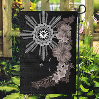 Hawaii and Philippines Together Garden Flag Hibiscus Flower and Sun Badge Polynesian Pattern Grayscale LT03 Garden Flag Black - Polynesian Pride
